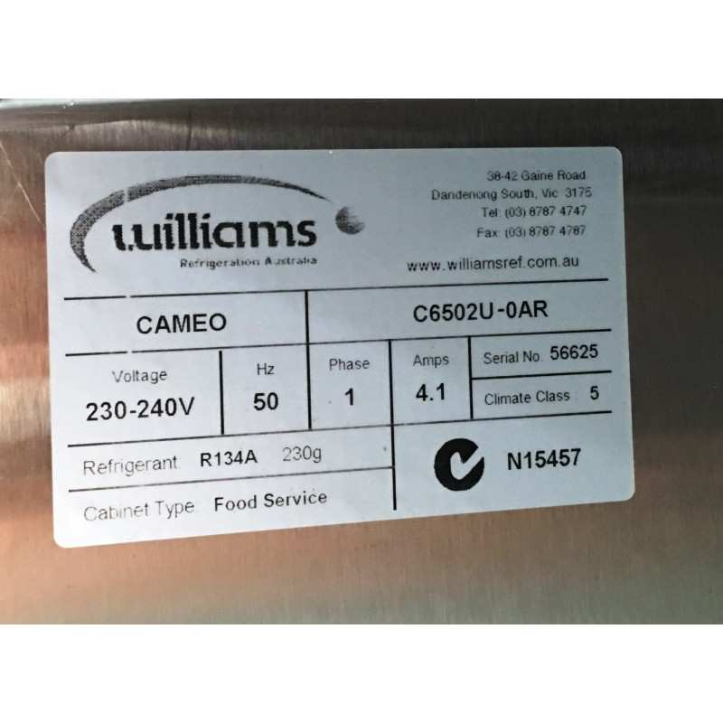 Williams Cameo Star Two Glass Door Stainless Steel Underbench Fridge H