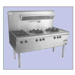 Complete WT-2/BB-2 WTF -2/BB-2  Two Hole Flued Turbo Jet Wok Table and Two Burner Boiling Section