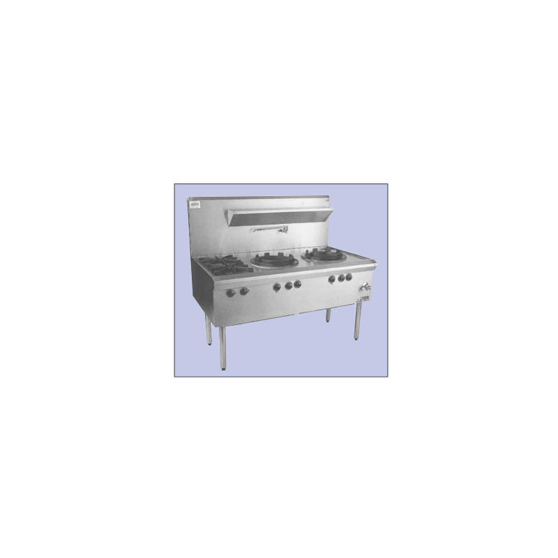 Complete WT-2/BB-2 WTF -2/BB-2  Two Hole Flued Turbo Jet Wok Table and Two Burner Boiling Section