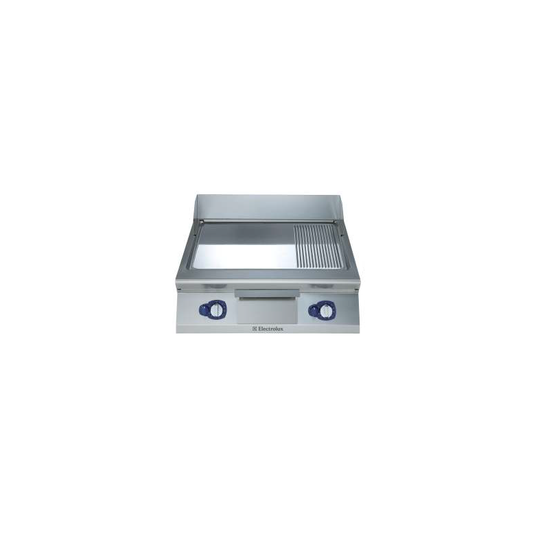 Electrolux 900XP Gas Fry Top Chrome Plated 2/3 Smooth and 1/3 Ribbed Sloped Plate 800mm Wide E9FTGHCP00