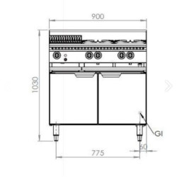 B+S COMMERCIAL KITCHENS - Verro Combo Four Open Burners & 300mm Char Grill  - VHBT-SB4-CGR3 