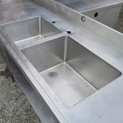 Used Stainless Steel Bench With Sink And Hand Basin 3400mm Wide