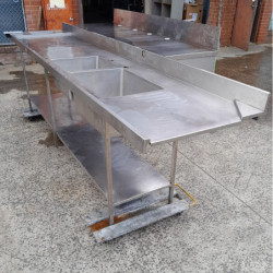 Used Stainless Steel Bench With Sink And Hand Basin 3400mm Wide