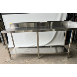 Used Stainless Steel Work Bench With Corner Splash Back and Shelf Under