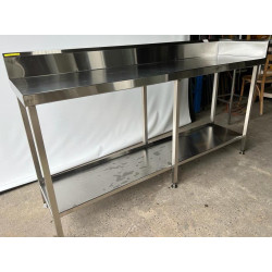 Used Stainless Steel Work Bench With Corner Splash Back and Shelf Under