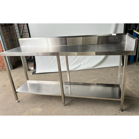 Used Stainless Steel Work Bench With Corner Splash Back and Shelf Under