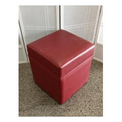 Wine Red Ottoman Cube Pouf, Pair