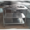 Used Stainless Steel Bench with Cutlery Containers and Holes for Plate Dispensers