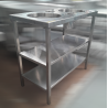 Used Stainless Steel Bench with Cutlery Containers and Holes for Plate Dispensers