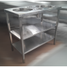 Used Stainless Steel Bench with Cutlery Containers and Holes for Plate Dispensers