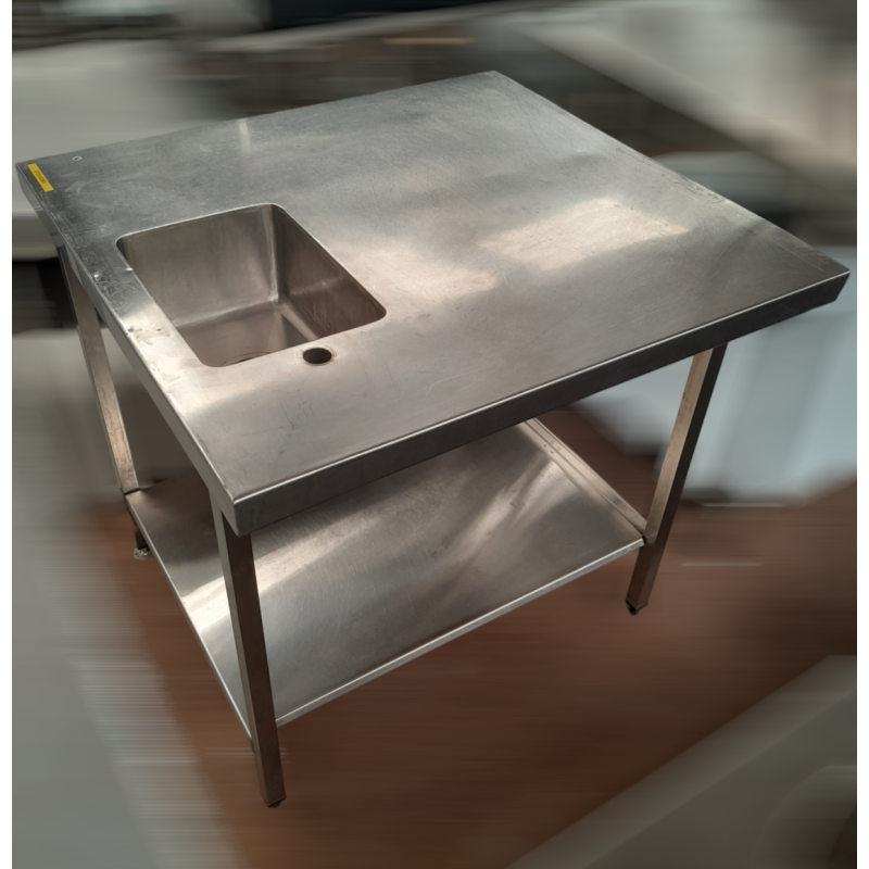 Used Stainless Steel Bench with Hand Basin and Pre-Punched Hole for Tap