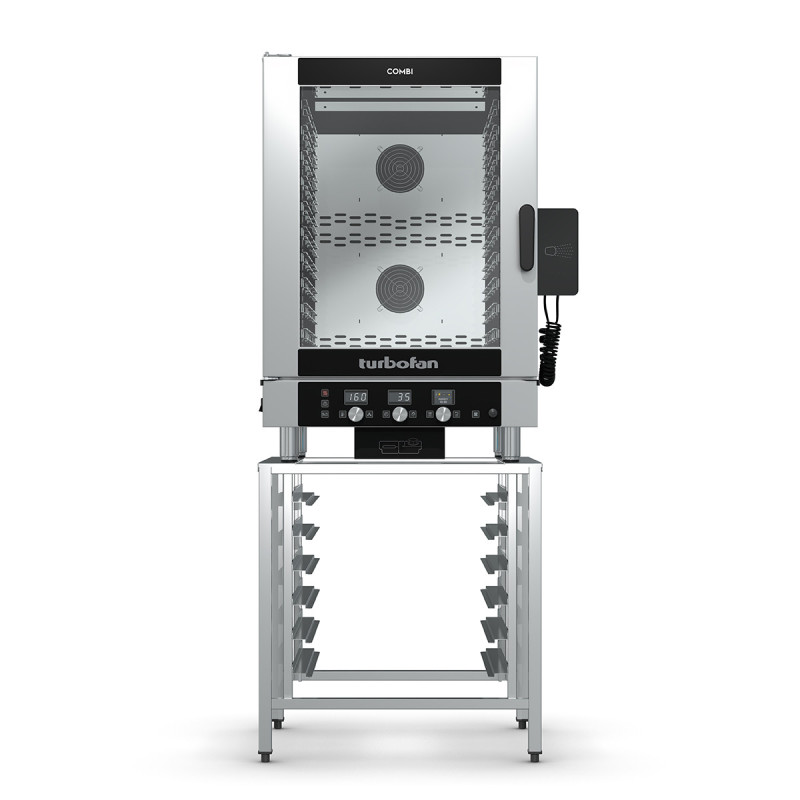 Turbofan EC40T10 and SK40-10A - Full Size 10 Tray Touch / Electric Combi Oven on a Stainless Steel Stand