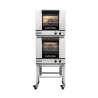 Turbofan E23D3/2 - Half Size Tray Digital Electric Convection Ovens Double Stacked on a Stainless Steel Base Stand