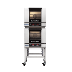 Turbofan E23D3/2C - Half Size Tray Digital Electric Convection Ovens Double Stacked on a Stainless Steel Base Stand