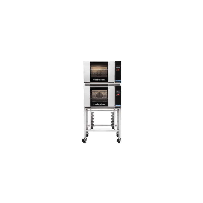 Turbofan E23T3/2 - Half Size Electric Convection Ovens Touch Screen Control Double Stacked on a Stainless Steel Base Stand