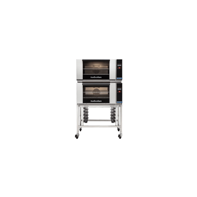 Turbofan E27T2/2 - Full Size Electric Convection Ovens Touch Screen Control Double Stacked on a Stainless Steel Base Stand