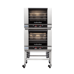 Turbofan E28D4/2 - Full Size Tray Digital Electric Convection Ovens Double Stacked on a Stainless Steel Base Stand