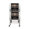 Turbofan E28D4/2 - Full Size Tray Digital Electric Convection Ovens Double Stacked on a Stainless Steel Base Stand