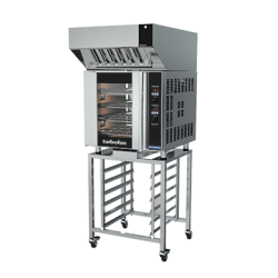 Turbofan E32D4 - Full Size Tray Digital Electric Convection Oven with Halton Ventless Hood on a Stainless Steel Stand