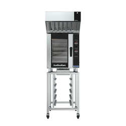 Turbofan E33D5 - Full Size Tray Digital Electric Convection Oven with Halton Ventless Hood on a Stainless Steel Stand