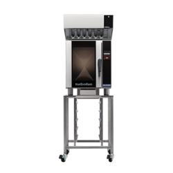 Turbofan E33T5 - Full Size Tray Touch Screen Electric Convection Oven with Halton Ventless Hood on a Stainless Steel Stand