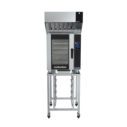 Turbofan E33T5 - Full Size Tray Touch Screen Electric Convection Oven with Halton Ventless Hood on a Stainless Steel Stand