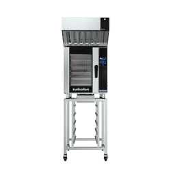 Turbofan E33T5 - Full Size Tray Touch Screen Electric Convection Oven with Halton Ventless Hood on a Stainless Steel Stand