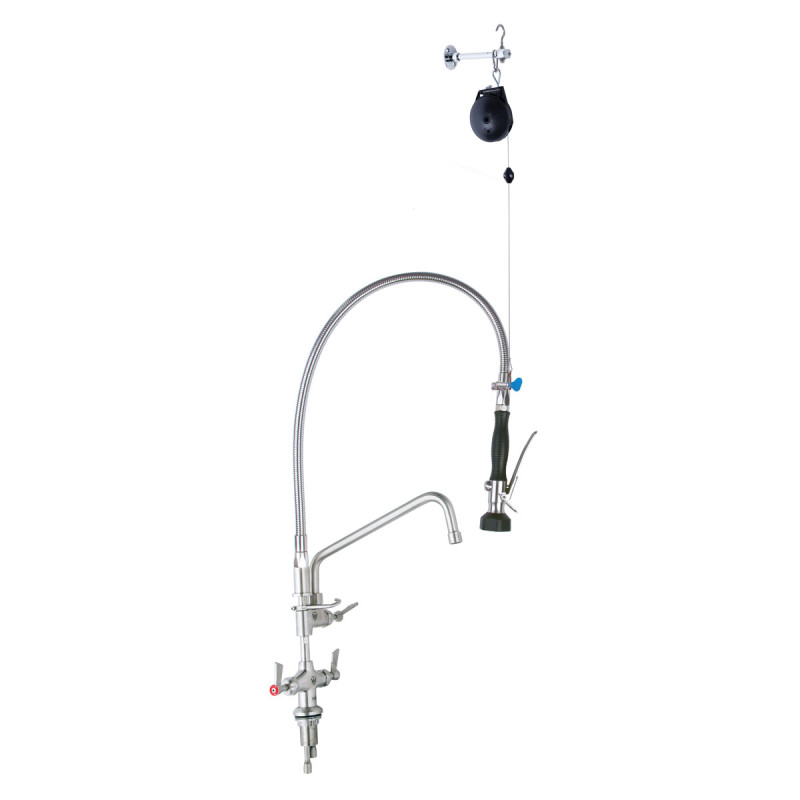 3monkeez T-3M53506 Stainless Steel Line Retractor Dual Hob Mounted Pre Rinse Unit With 6" Pot Filler