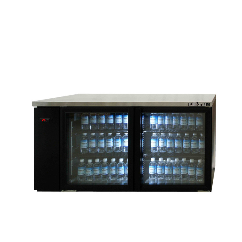 Williams HB2RGB Boronia - Two Door Black Colorbond Remote Back Bar Counter Display Refrigerator