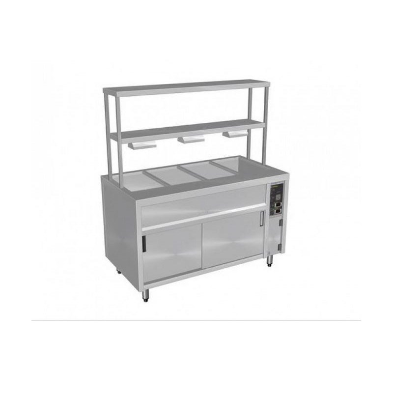 Culinaire Island Bain Marie with Double Gantry & Heat Lamps to Bottom Shelf - CH.BMH.I.GDB.3