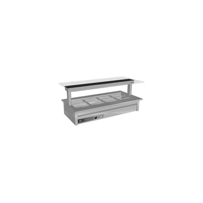 Culinaire Drop In Counter Line Bain Marie With Flat Glass Gantry - Stainless Steel Fixings - CH.BMC.D.GSF.8