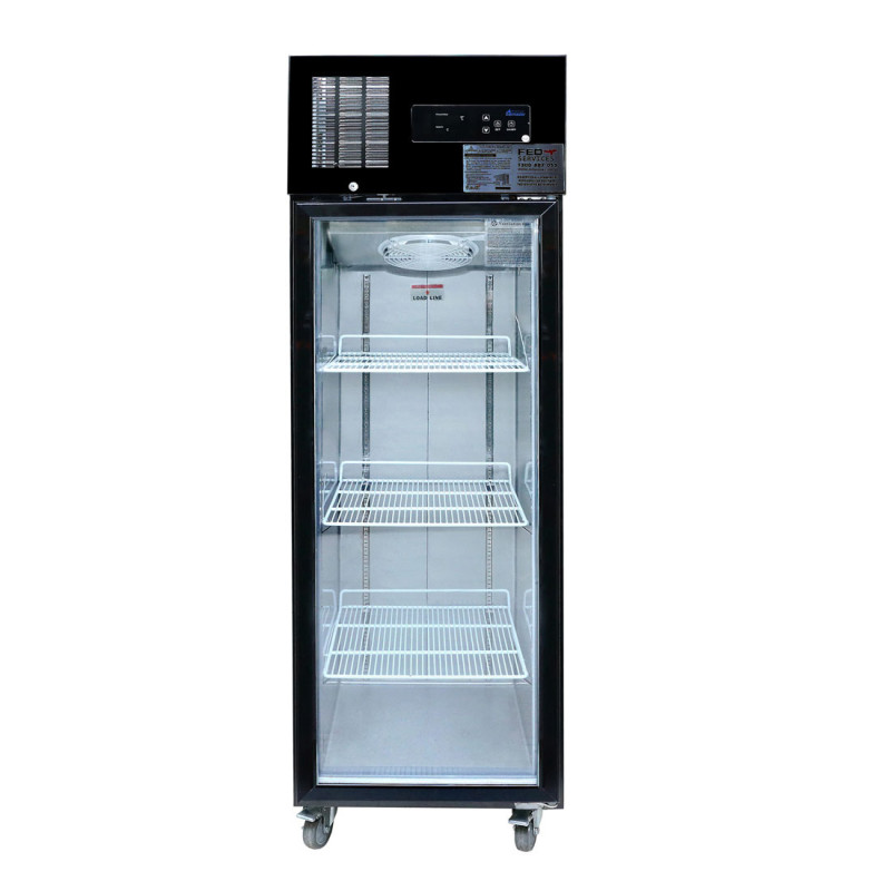 Thermaster Single Glass Door Upright Fridge Black Stainless Steel - SUCG500B