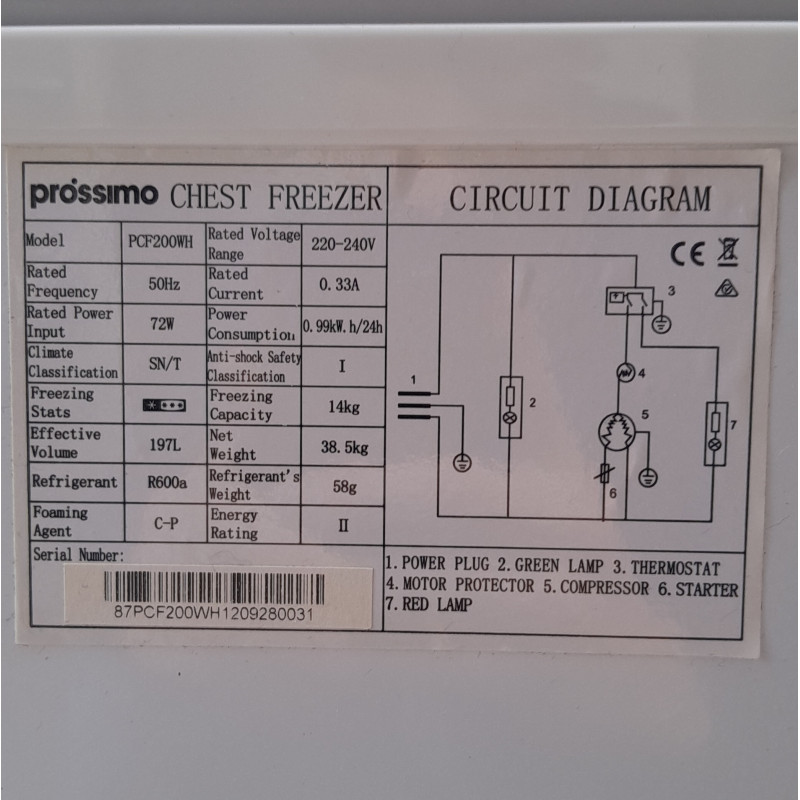 Used Prossimo PCF200WH 200L Solid Lid Chest Freezer - ST25UK50