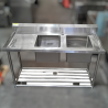 Used Double Centre Sink Bench with Rail Undershelf - ST25UK85