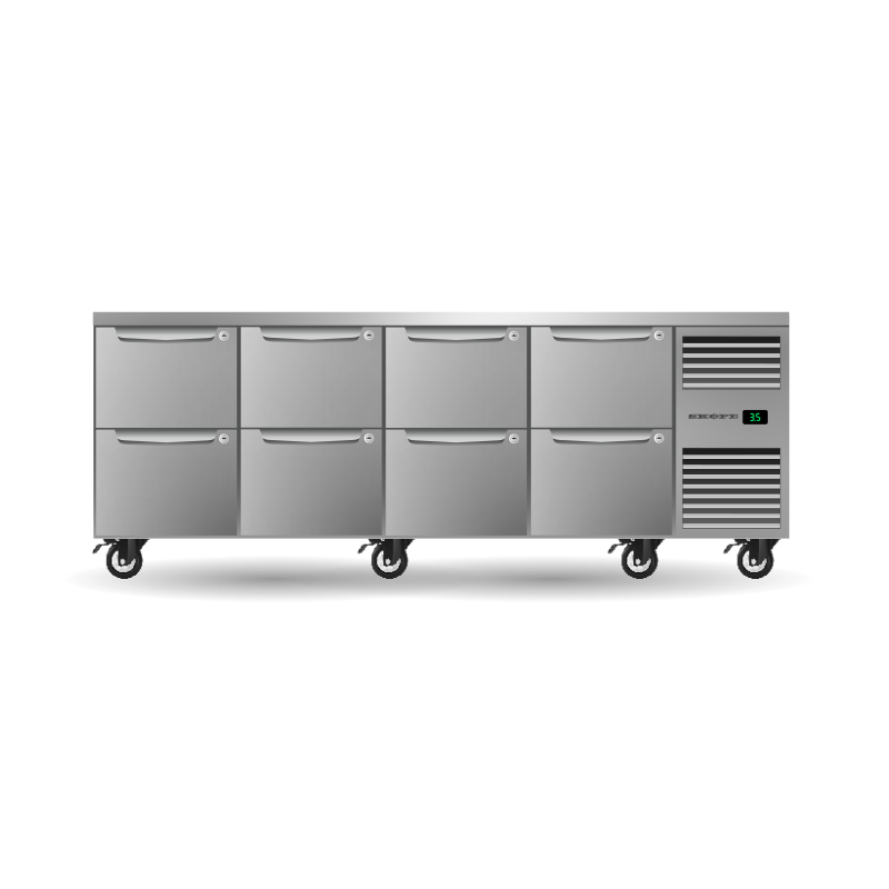 Skope PG11.UBR.4.D8.RH Eight Drawer, Four Bay, Underbench GN1/1 Right Hand Fridge