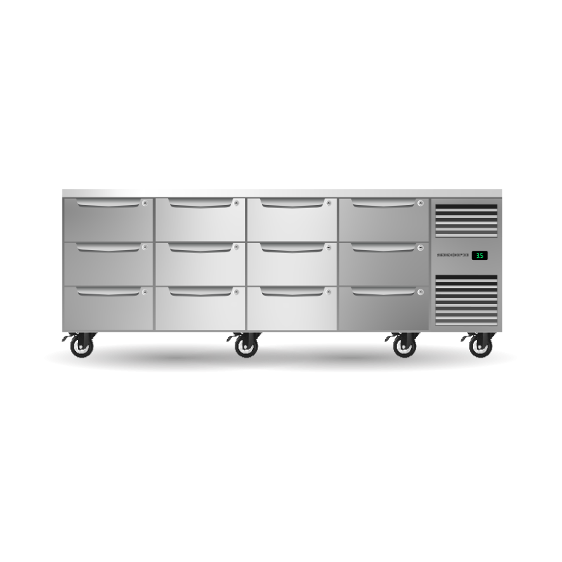 Skope PG11.UBR.4.D12.RH Twelve Drawer, Four Bay, Underbench GN1/1 Right Hand Fridge