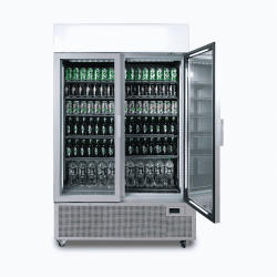 Bromic GM1100LS-NR Upright Display Fridge - 1082L - 2 Door - Flat Glass - Lightbox - Silver