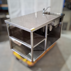 Used Stainless Steel Bench with Sink and Dual Undershelf - ST25UK233