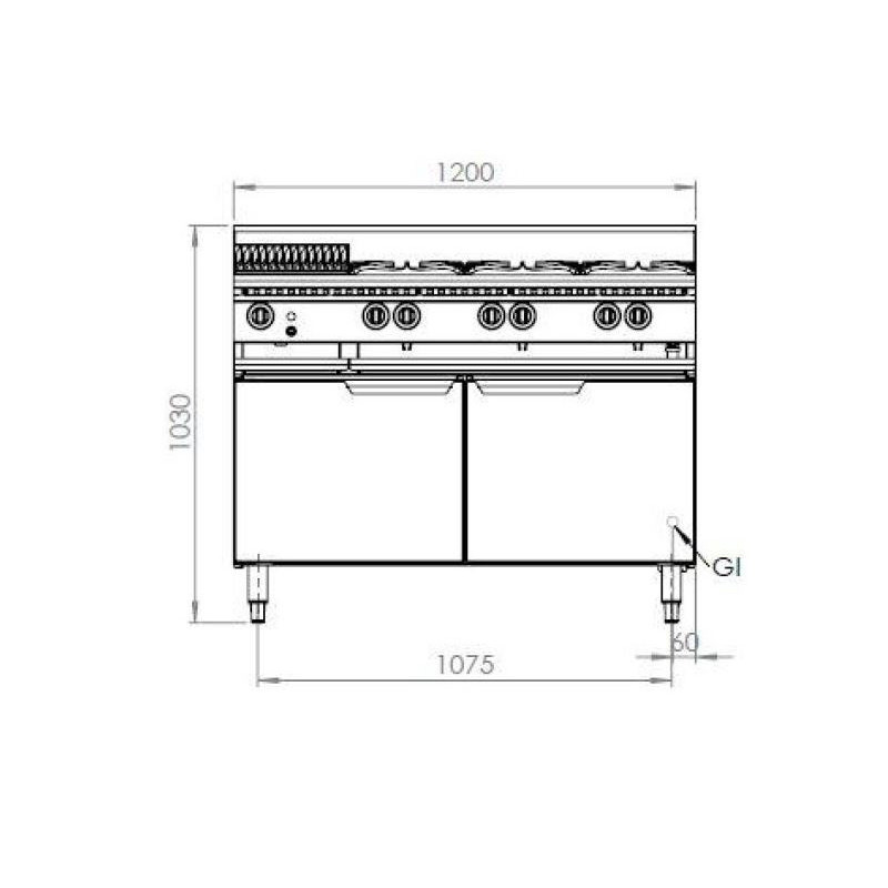 B+S COMMERCIAL KITCHENS -Verro Combo Six Open Burners & 300mm Char Broiler - VHBT-SB6-CBR3