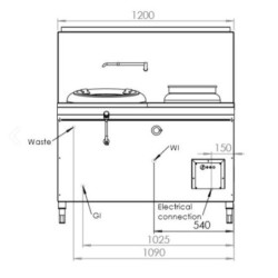 B+S COMMERCIAL KITCHENS -    B+S Single Hole Hi Pac Wok with Right Rear Pot & Side Prep Table   - CCF-HP1+1R 