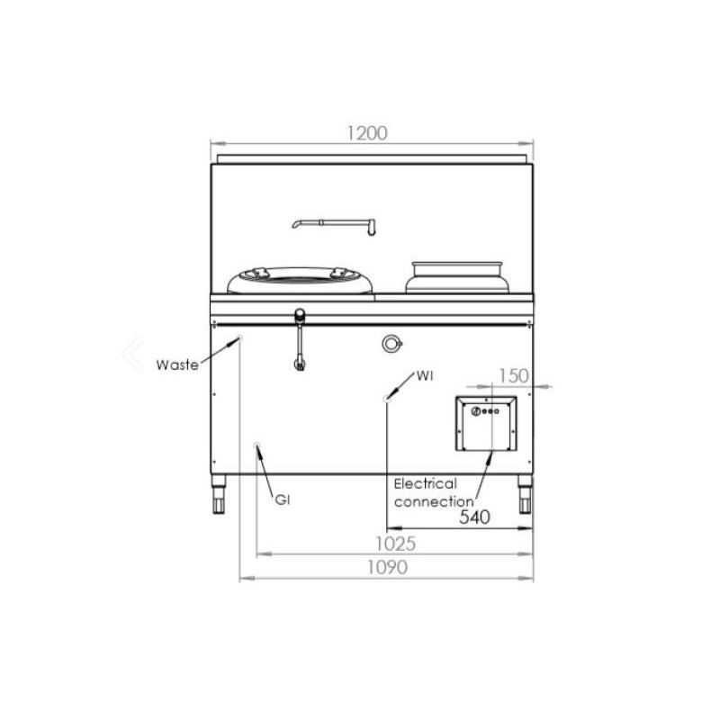 B+S COMMERCIAL KITCHENS -    B+S Single Hole Hi Pac Wok with Right Rear Pot & Side Prep Table   - CCF-HP1+1R 