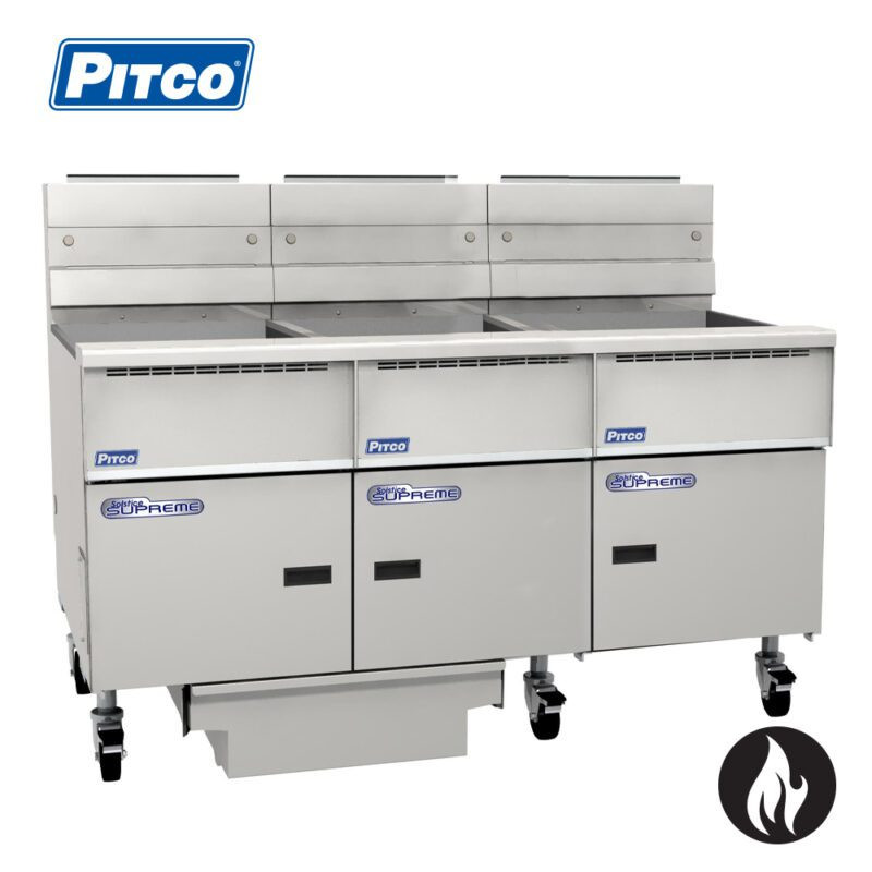 Pitco SSH75-3/FD 3 Bank Gas 3 Basket Deep Fryer with Filter Drawer System