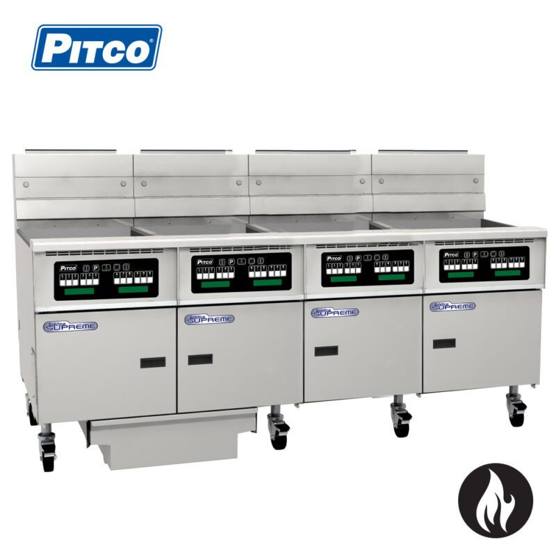 Pitco SSH75C-4/FD 4 Bank Gas 3 Basket Deep Fryer with Computer Controls and Filter Drawer System