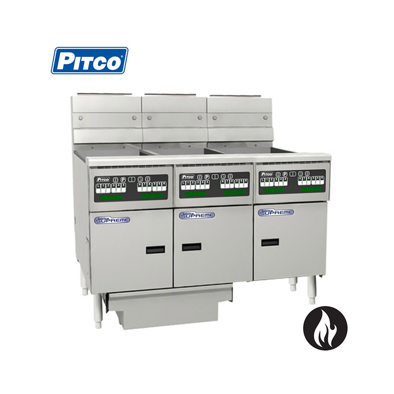 Pitco SSH55C-3/FD 3 Bank Gas 2 Basket Deep Fryer with Computer Controls and Filter Drawer System