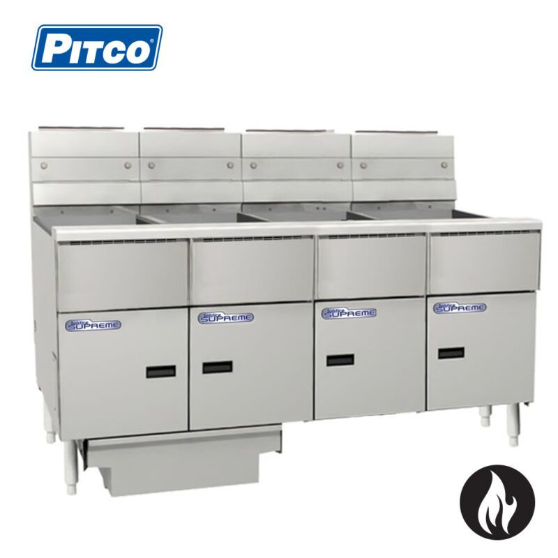 Pitco SSH55-4/FD 4 Bank Gas 2 Basket Deep Fryer with Filter Drawer System