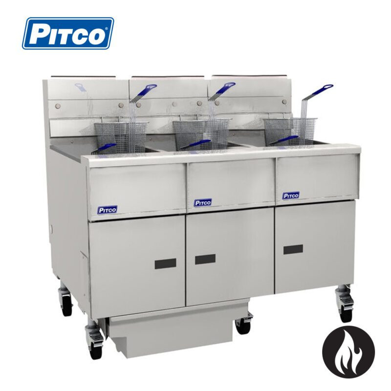 Pitco SG14R-3/FD 3 Bank Gas 2 Basket Deep Fryer with Filter Drawer System
