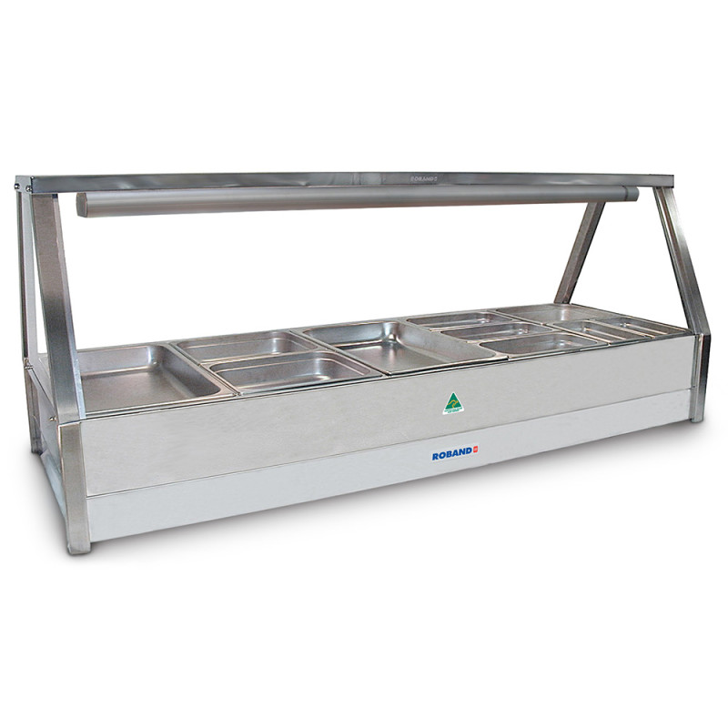 Roband E25RD Straight Glass Hot Food Display Bar, 10 pans double row with roller door