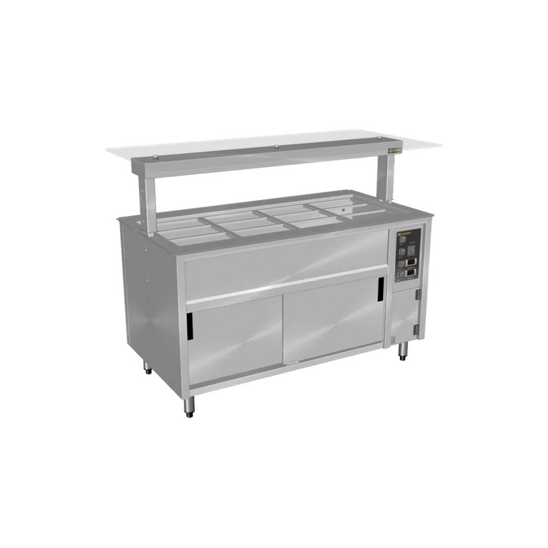 Culinaire Under Bench Counter Line Bain Marie Hot Cupboard With Flat Glass Gantry - Stainless Steel Fixings- CH.BMHC.U.GSF.6