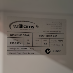 Used Williams Diamond Star HDS1SDCB 1 Door Upright Fridge - ST25UK423
