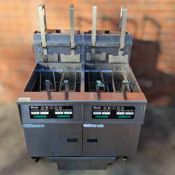 Used Pitco SSH75C-FD/FF 2 Bank Gas Deep Fryer with Filtration, Computer Controls and Automatic Basket Lift - ST25UK384